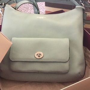 Mint green/blue coach bag